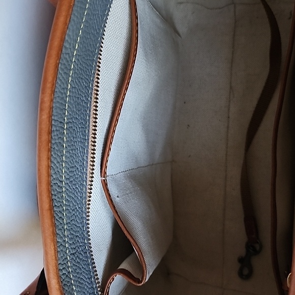 DOONEY & BOURKE Grey Pebbled Leather Two Handle Tote Bag with Tan Leather Trim - Picture 6 of 16